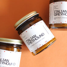 Load image into Gallery viewer, ITALIAN GREYHOUND Hand Poured Candle. Juicy grapefruit. Sugar. Rosemary. Mint. 7 oz. Cotton Wick.