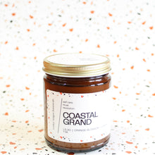 Load image into Gallery viewer, COASTAL GRAND Hand Poured Candle. Lemon. Morning Dew. Lilac. Orange Blossom. Driftwood. Traditional Cotton Wick. Amber Jar.