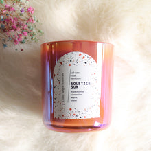 Load image into Gallery viewer, SOLSTICE SUN Hand Poured Candle. Clementine. Camphor. Frankincense. Clove. Myrrh. Cotton Wick. 12 oz. Iridescent Terracotta. Large.