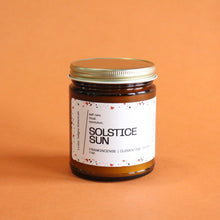 Load image into Gallery viewer, SOLSTICE SUN Hand Poured Candle. Frankincense. Vanilla. Clove. Cedarwood. Clementine. Myrrh.  7 oz. Cotton Wick.