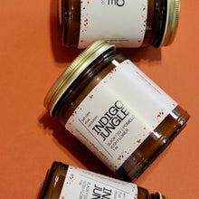 Load image into Gallery viewer, INDIGO JUNGLE Hand Poured Candle. Pomelo. Bergamot. Bamboo. Kush Essence. Fig. 7 oz. Amber Jar. Cotton Wick.