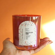 Load image into Gallery viewer, SOLSTICE SUN Hand Poured Candle. Clementine. Camphor. Frankincense. Clove. Myrrh. Cotton Wick. 12 oz. Iridescent Terracotta. Large.