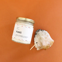 Load image into Gallery viewer, RUMI Hand Poured Candle. Pomelo Fruit. Rosewood. Meadow Grass. Gumdrop Eucalyptus. 7 oz. Wood Wick.
