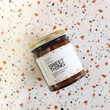 Load image into Gallery viewer, SWEET THING Hand Poured Candle. Muddled Red Fruit. Sugar. Squeezed Lemon. Vanilla. Traditional Cotton Wick. Amber Jar.