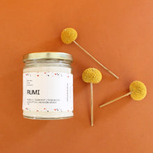 Load image into Gallery viewer, RUMI Hand Poured Candle. Pomelo Fruit. Rosewood. Meadow Grass. Gumdrop Eucalyptus. 7 oz. Wood Wick.