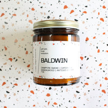 Load image into Gallery viewer, BALDWIN Hand Poured Candle. Cedar Smoke. Cardamom. Oud. Incense. Black Pepper. 7 oz. Cotton Wick.