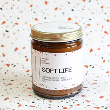 Load image into Gallery viewer, SOFT LIFE Hand Poured Candle. Green Clover. Clean Cotton. Honeydew. Lily of the Valley. Traditional Cotton Wick. Amber Jar.