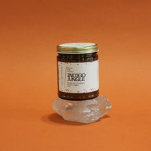 Load image into Gallery viewer, INDIGO JUNGLE Hand Poured Candle. Pomelo. Bergamot. Bamboo. Kush Essence. Fig. 7 oz. Amber Jar. Cotton Wick.