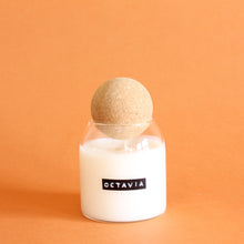 Load image into Gallery viewer, OCTAVIA Hand Poured Candle. Pink Peppercorn. Grapefruit. Plum. Black Rose. Fir. 6.5 oz. Cotton Wick. Cork Top.