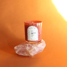 Load image into Gallery viewer, SOLSTICE SUN Hand Poured Candle. Clementine. Camphor. Frankincense. Clove. Myrrh. Cotton Wick. 12 oz. Iridescent Terracotta. Large.