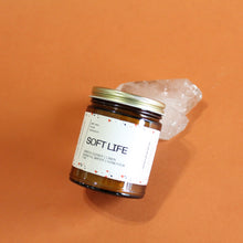 Load image into Gallery viewer, SOFT LIFE Hand Poured Candle. Green Clover. Clean Cotton. Honeydew. Lily of the Valley. Traditional Cotton Wick. Amber Jar.