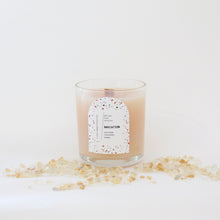 Load image into Gallery viewer, BAECATION Hand Poured Candle. Pina Colada Scent. Papaya. Cocoa Butter. Gold Shimmer. Wood Wick. 12 oz. Clear Vessel.
