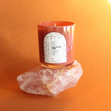 Load image into Gallery viewer, SOLSTICE SUN Hand Poured Candle. Clementine. Camphor. Frankincense. Clove. Myrrh. Cotton Wick. 12 oz. Iridescent Terracotta. Large.
