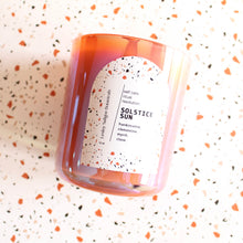 Load image into Gallery viewer, SOLSTICE SUN Hand Poured Candle. Clementine. Camphor. Frankincense. Clove. Myrrh. Cotton Wick. 12 oz. Iridescent Terracotta. Large.