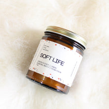 Load image into Gallery viewer, SOFT LIFE Hand Poured Candle. Green Clover. Clean Cotton. Honeydew. Lily of the Valley. Traditional Cotton Wick. Amber Jar.