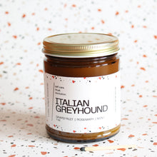 Load image into Gallery viewer, ITALIAN GREYHOUND Hand Poured Candle. Juicy grapefruit. Sugar. Rosemary. Mint. 7 oz. Cotton Wick.
