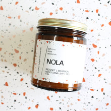 Load image into Gallery viewer, NOLA Hand Poured Candle. Bourbon. Beignet. Nicotiana Leaf. Amber Resin. 7 oz. Cotton Wick.
