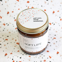 Load image into Gallery viewer, SOFT LIFE Hand Poured Candle. Green Clover. Clean Cotton. Honeydew. Lily of the Valley. Traditional Cotton Wick. Amber Jar.