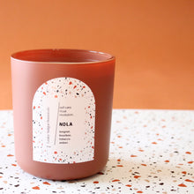 Load image into Gallery viewer, NOLA Hand Poured Candle. Bourbon. Beignet. Tobacco. Wood Wick. 12 oz. Matte Terracotta.