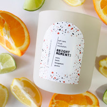 Load image into Gallery viewer, BRIGHT MOMENTS Hand Poured Candle. Yuzu. Basil. Bergamot. Odor Neutralizing Candle. Wood Wick. 12 oz. Matte Cream.