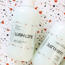 Load image into Gallery viewer, LUSH LIFE Hand and Body Wash. Avocado OIl. Cucumber Extract. Plum. White Rose. Vanilla. 8 oz.