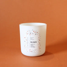 Load image into Gallery viewer, BALDWIN Hand Poured Candle. Antique Leather. Oud. Cedar Smoke. Black Pepper. Wood Wick. 12 oz. Matte White. Large.