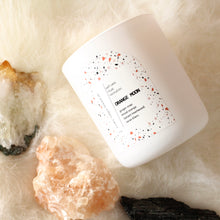 Load image into Gallery viewer, ORANGE MOON Hand Poured Candle. Blood Orange. Ginger Snap. Cacao Blanc. Wood Wick. 12 oz. Matte White.