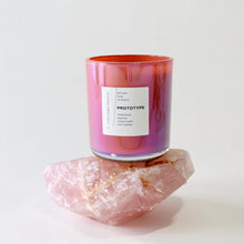 Load image into Gallery viewer, PROTOTYPE Hand Poured Candle. Iris. Sandalwood. Worn Leather. Sweet Cream. Cedarwood. Wood Wick. 12 oz. Clay Iridescent Vessel. Large. SALE