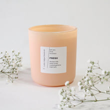 Load image into Gallery viewer, FRESH Hand Poured Candle. Orchid. Kale. Argan Wood. Pear. Gardenia. 13 oz. Matte Peach. SALE