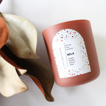 Load image into Gallery viewer, NOLA Hand Poured Candle. Bourbon. Beignet. Tobacco. Wood Wick. 12 oz. Matte Terracotta.