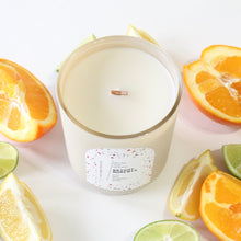 Load image into Gallery viewer, BRIGHT MOMENTS Hand Poured Candle. Yuzu. Basil. Bergamot. Odor Neutralizing Candle. Wood Wick. 12 oz. Matte Cream.