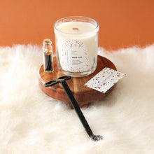Load image into Gallery viewer, GREEN EYES Hand Poured Candle. Granny Smith Apple. Salted Caramel. Jasmine Leaf. Wood Wick. 12 oz. Clear Vessel.