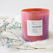 Load image into Gallery viewer, PROTOTYPE Hand Poured Candle. Iris. Sandalwood. Worn Leather. Sweet Cream. Cedarwood. Wood Wick. 12 oz. Clay Iridescent Vessel. Large. SALE