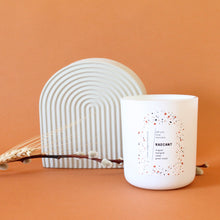 Load image into Gallery viewer, RADIANT Hand Poured Candle. Muguet. Cassis. Cedar. Marigold. Green Wood. Wood Wick. 12 oz. Matte White.