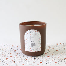 Load image into Gallery viewer, MAYA Hand Poured Candle. Brown Sugar. Sweet Potato. Nutmeg. Wood Wick. 12 oz. Matte Umber. SALE