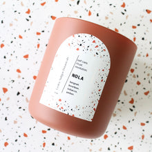 Load image into Gallery viewer, NOLA Hand Poured Candle. Bourbon. Beignet. Tobacco. Wood Wick. 12 oz. Matte Terracotta.