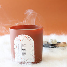 Load image into Gallery viewer, NOLA Hand Poured Candle. Bourbon. Beignet. Tobacco. Wood Wick. 12 oz. Matte Terracotta.