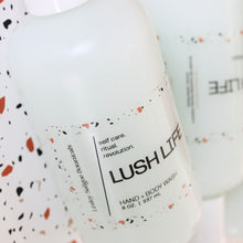 Load image into Gallery viewer, LUSH LIFE Hand and Body Wash. Avocado OIl. Cucumber Extract. Plum. White Rose. Vanilla. 8 oz.