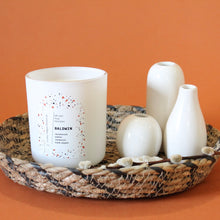 Load image into Gallery viewer, BALDWIN Hand Poured Candle. Antique Leather. Oud. Cedar Smoke. Black Pepper. Wood Wick. 12 oz. Matte White. Large.
