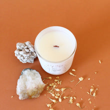 Load image into Gallery viewer, RAPTURE Hand Poured Candle. Tonka. Cocoa Butter. Jasmine. Olive Wood. Wood Wick. 12 oz. Matte White.