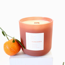 Load image into Gallery viewer, SUNKISSED Hand Poured Candle. Agave Amica. Neroli Extract. Honeyed Fig. Tuscan Rosemary. Wood Wick. 14 oz. Fawn Tan. Large.
