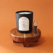 Load image into Gallery viewer, RUMI Hand Poured Candle. Pomelo Fruit. Gumdrop Eucalyptus. Meadow Grass. Wood Wick. 12 oz. Matte Black.