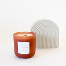 Load image into Gallery viewer, SUNKISSED Hand Poured Candle. Agave Amica. Neroli Extract. Honeyed Fig. Tuscan Rosemary. Wood Wick. 14 oz. Fawn Tan. Large.