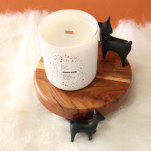 Load image into Gallery viewer, ORANGE MOON Hand Poured Candle. Blood Orange. Ginger Snap. Cacao Blanc. Wood Wick. 12 oz. Matte White.