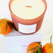 Load image into Gallery viewer, SUNKISSED Hand Poured Candle. Agave Amica. Neroli Extract. Honeyed Fig. Tuscan Rosemary. Wood Wick. 14 oz. Fawn Tan. Large.