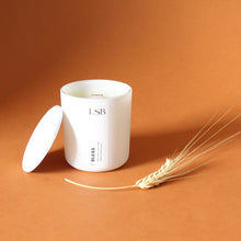Load image into Gallery viewer, BLESS Hand Poured Natural Candle. Palo Santo. Sage. Cedarwood. Wood Wick. 8 oz. White with Lid.