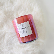 Load image into Gallery viewer, PROTOTYPE Hand Poured Candle. Iris. Sandalwood. Worn Leather. Sweet Cream. Cedarwood. Wood Wick. 12 oz. Clay Iridescent Vessel. Large. SALE