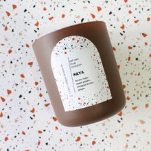 Load image into Gallery viewer, MAYA Hand Poured Candle. Brown Sugar. Sweet Potato. Nutmeg. Wood Wick. 12 oz. Matte Umber. SALE