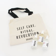 Load image into Gallery viewer, LOGO BAG. Self Care. Ritual. Revolution. Lesley Saligoe Botanicals Canvas Tote.