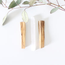 Load image into Gallery viewer, PALO SANTO and SELENITE WAND. Natural Incense. Holy Wood. Space + Energy Clearing.